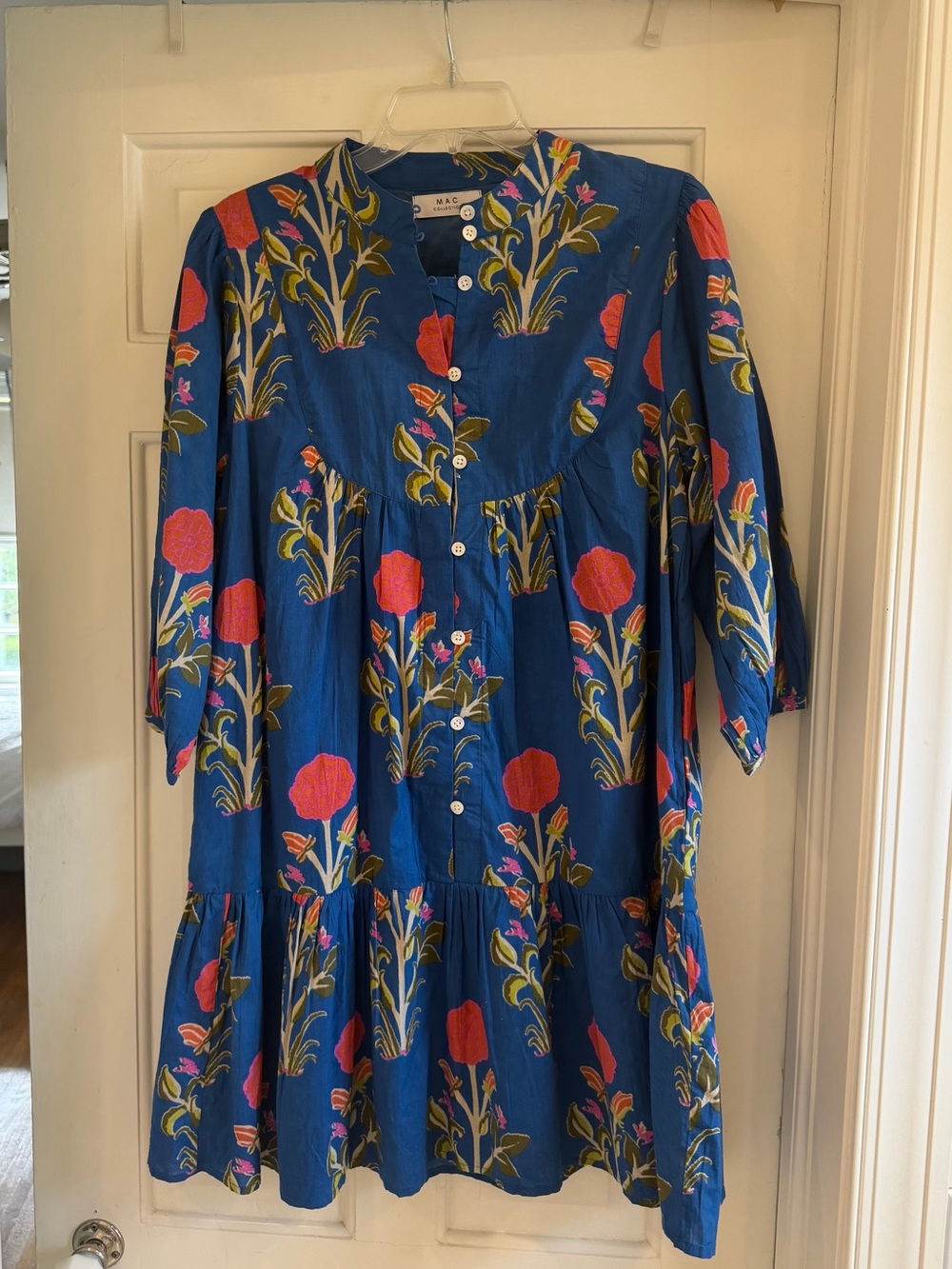 MAC Cotton Floral Button-Front Blue Dress